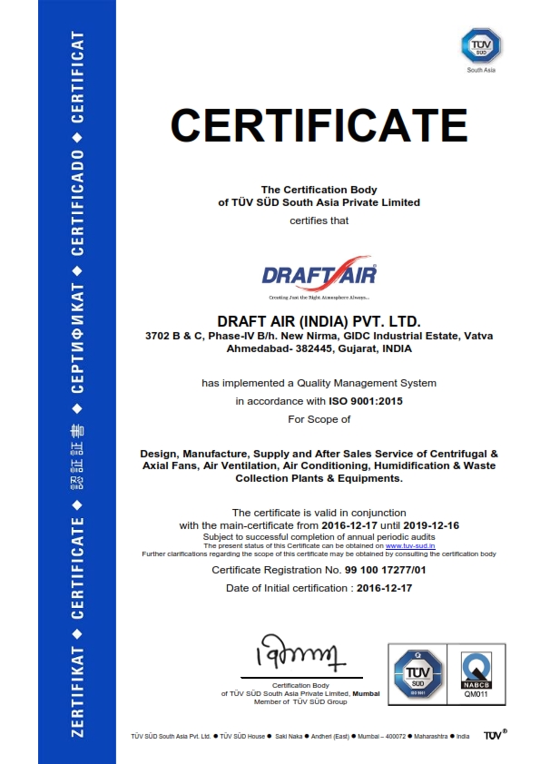 Draft Air - ISO Certificate